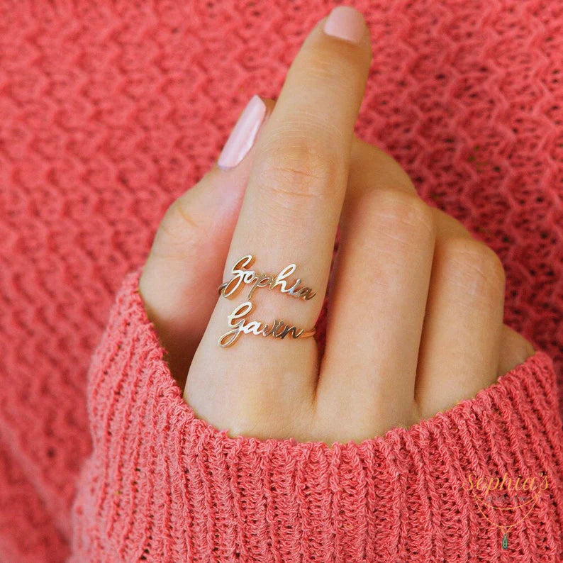Custom Adjustable Couple Name Ring