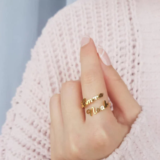 Adjustable Couple Name Ring Customized
