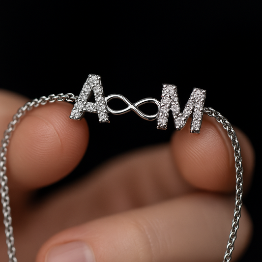 Infinity Initial Necklace – Silver Plated Zircon Pendant
