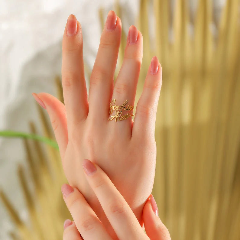 Custom Adjustable Couple Name Ring