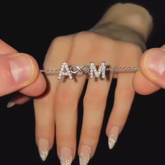 Infinity Initial Necklace – Silver Plated Zircon Pendant